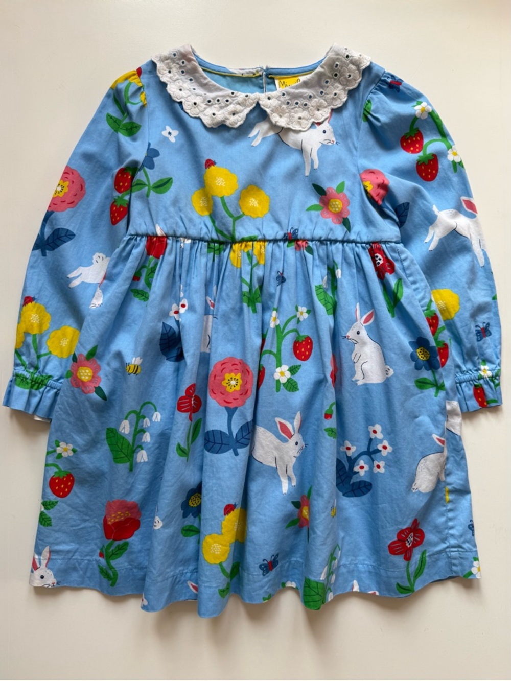 Mini Boden Girls Blue Bunny Broderie-Collared Dress - Size 5-6Y - Picture 1 of 13